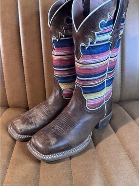 Ariat Brown Leather Boots with Pink Interior and Serape Shaft